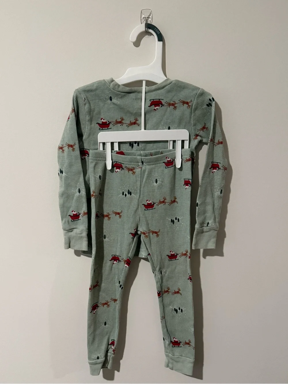Carter's Light Sage Green Santa & Reindeer Pajama Set